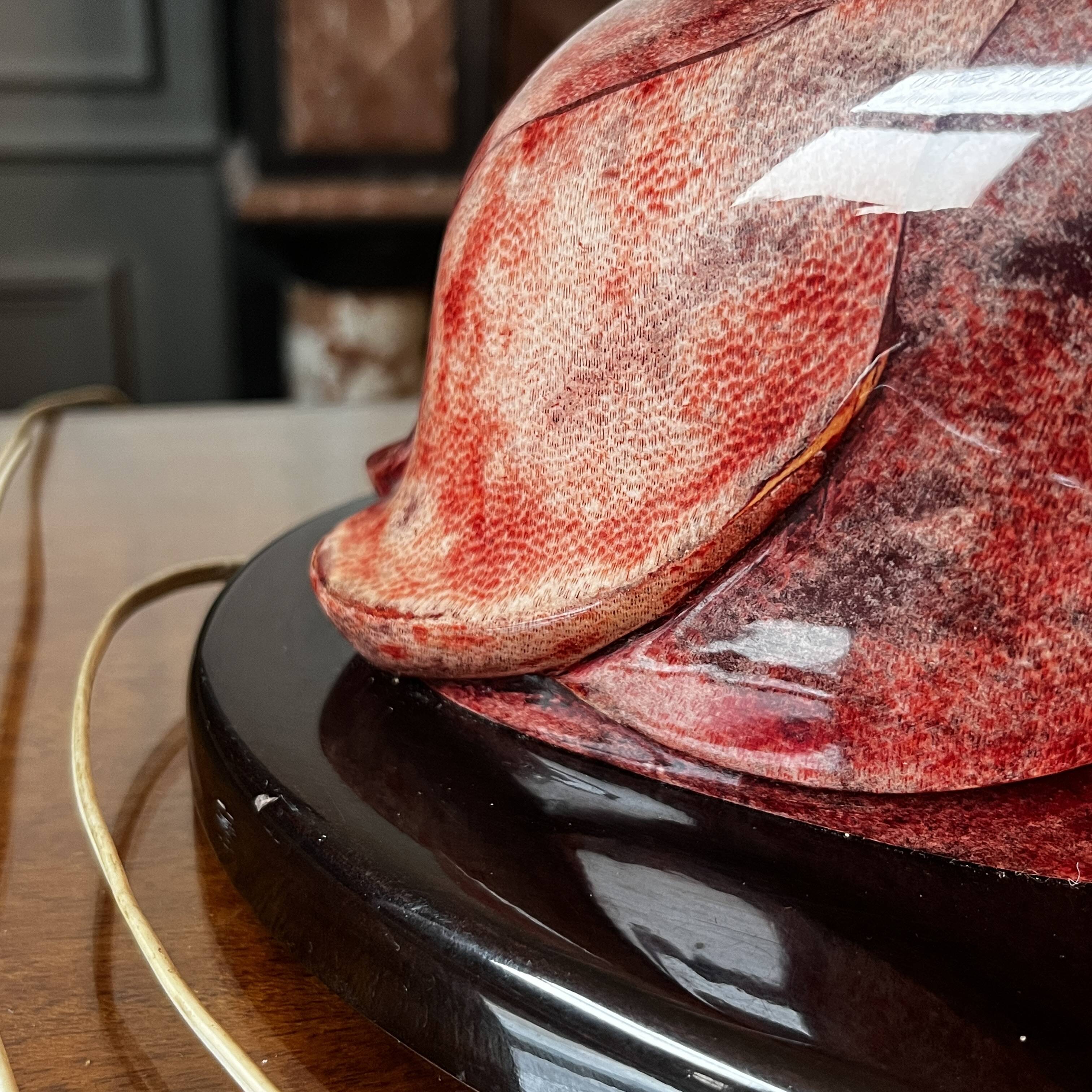 'bird' floor lamp by aldo tura, red goatskin parchment, ca 1950