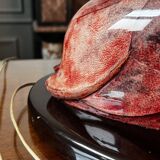 'bird' floor lamp by aldo tura, red goatskin parchment, ca 1950