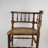 Chaise d'angle en bois et cannage