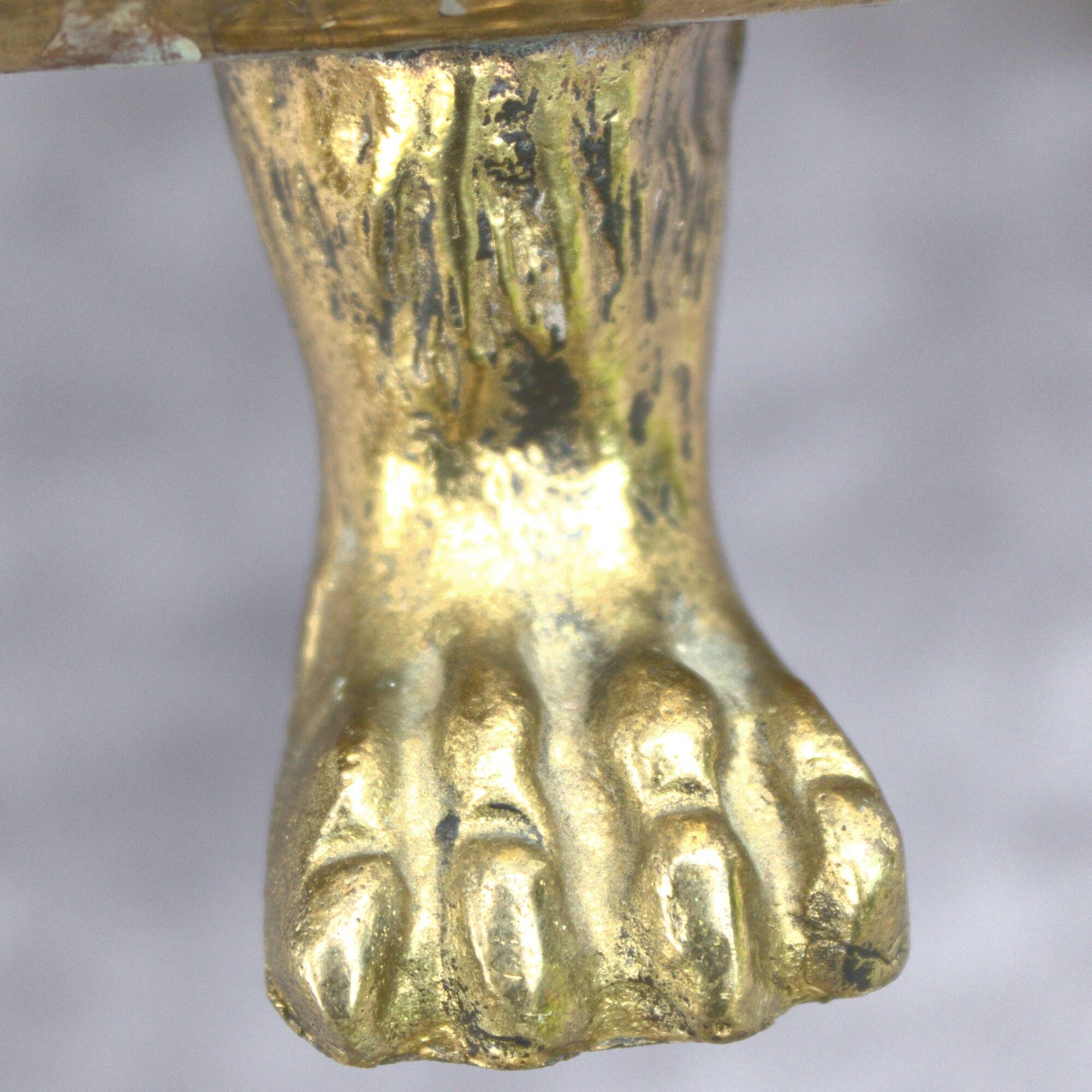 Vintage round flower pot copper brass planter lion feet