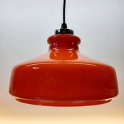 Suspension vintage en verre opalin orange avec finition chromée, années 60