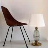 Italian mid-century table lamp with brass and creased murano glass