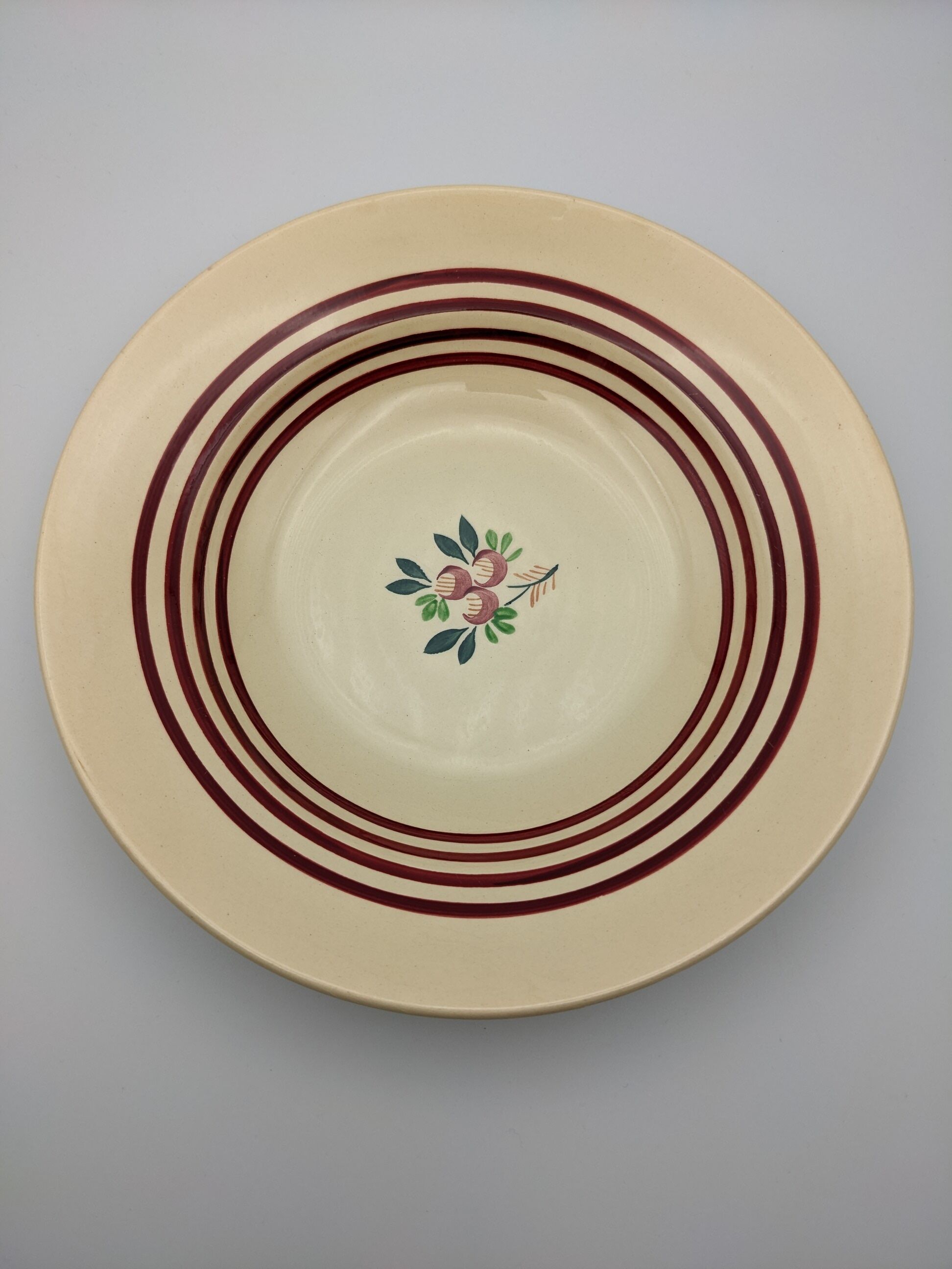 Lot of 6 hollow plates gien france beige color red border flower decoration