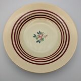 Lot de 6 assiettes creuses gien france couleur beige liseré rouge décor fleur