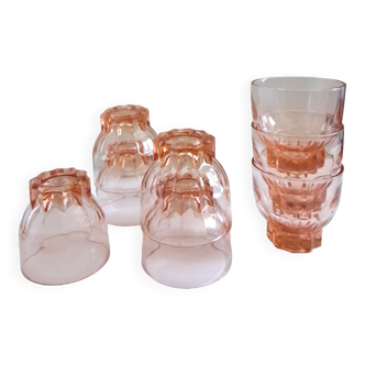 Set of 7 pink glasses, Luminarc