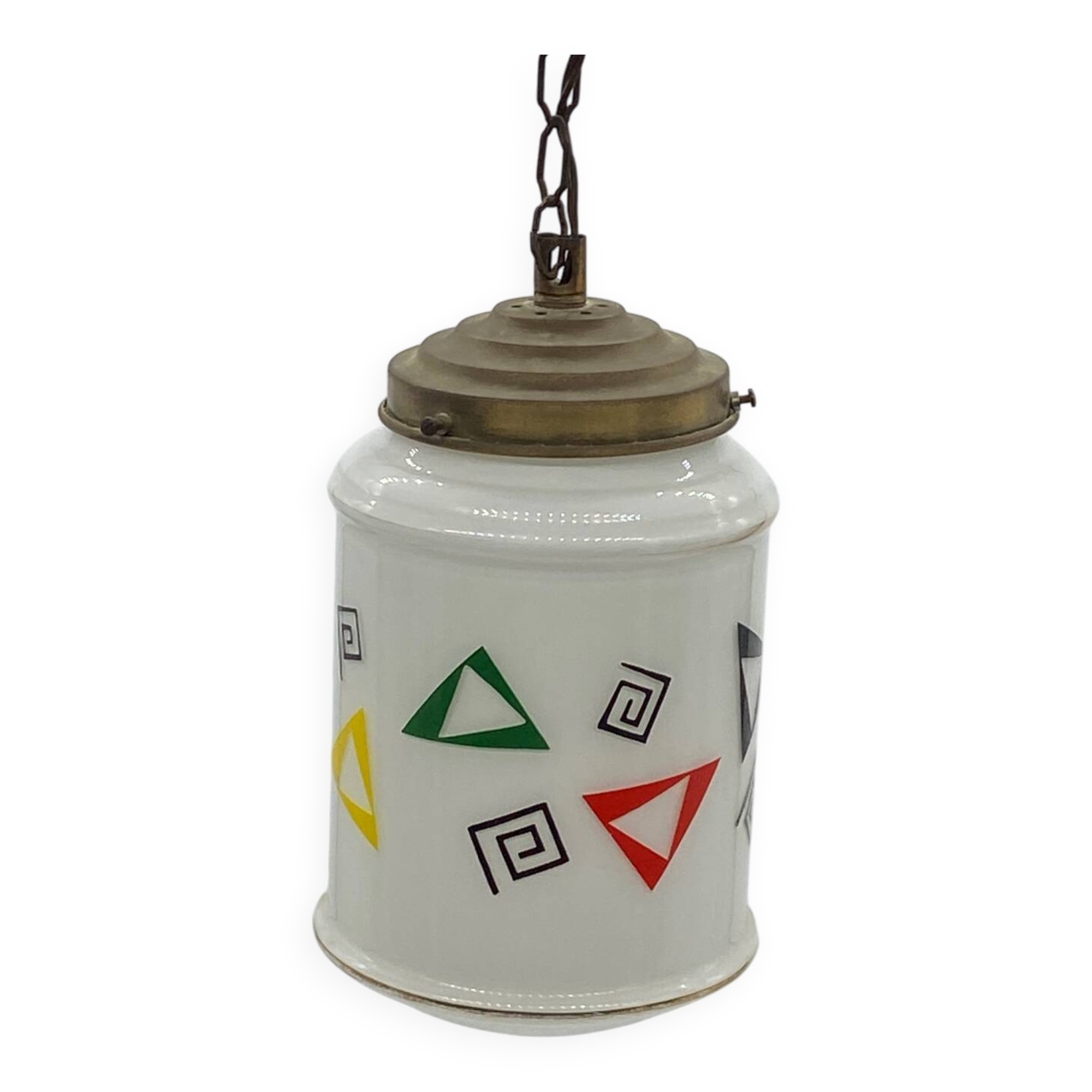 Opaline pendant light / lamp / ceiling light with geometric decor