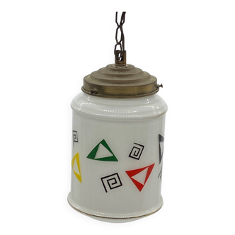 Opaline pendant light / lamp / ceiling light with geometric decor