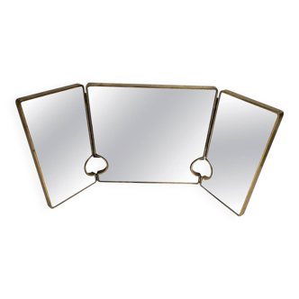 Large Mid-Century Modern Italian Brass Triple Mirror, 1950s