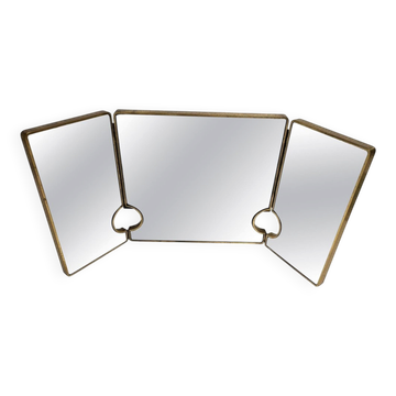 Miroir italien triptyque en laiton, années 1950
