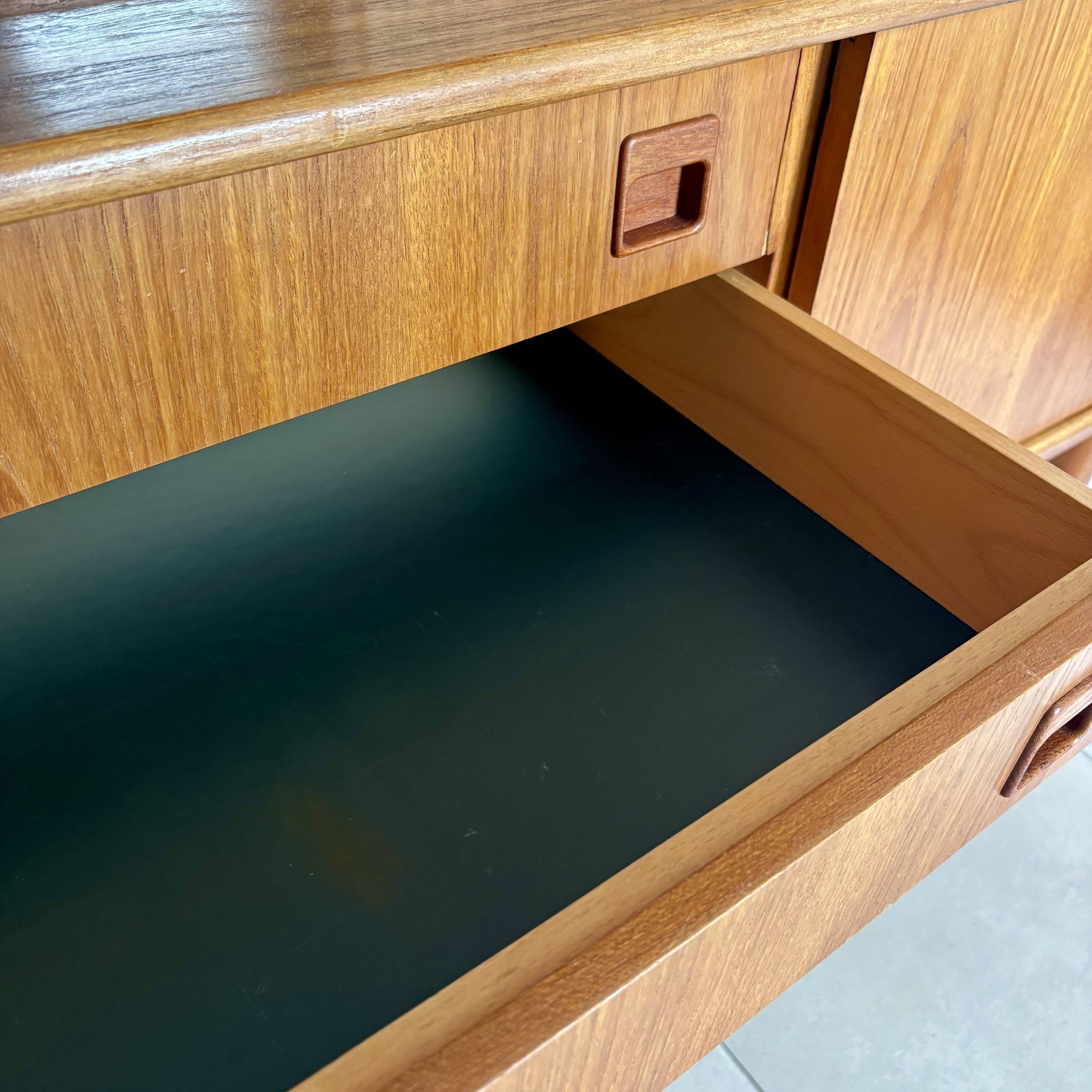 Scandinavian highboard in blonde teak with integrated bar - 60s