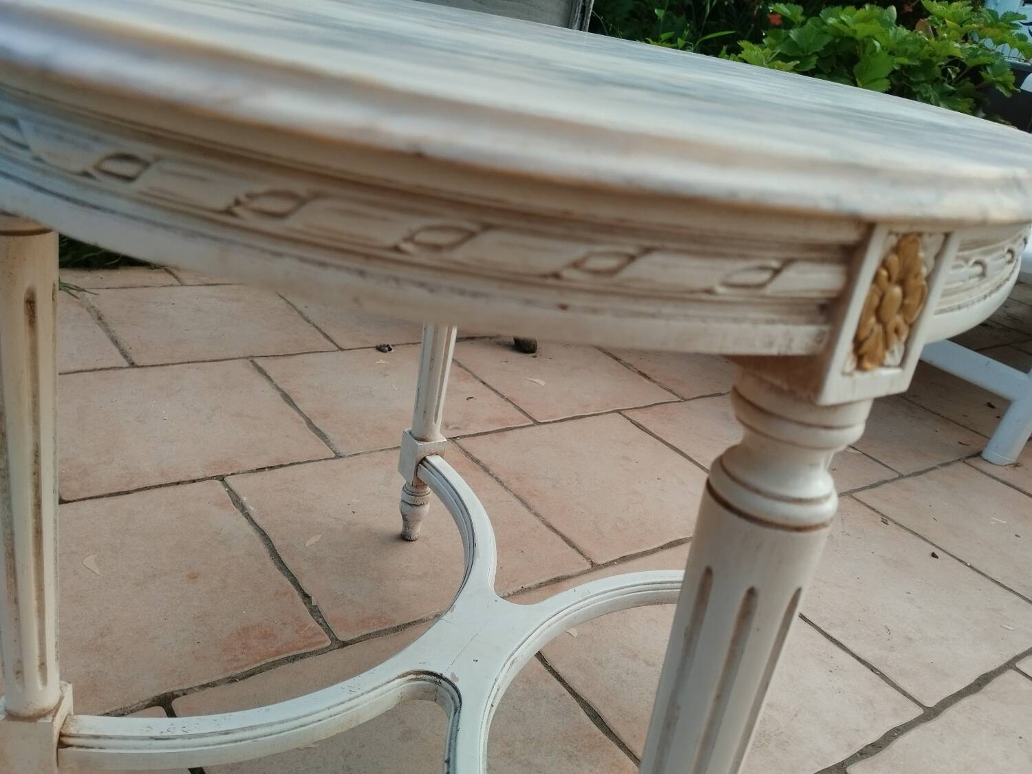 Antique Louis XVI style coffee table with marble top