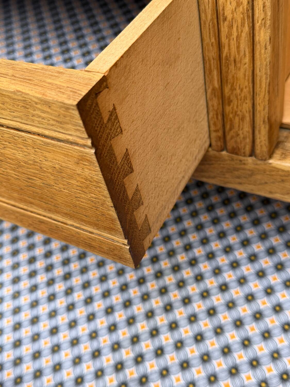 Parisian hotel wardrobe with bevelled mirror, solid raw oak, 1920.