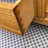 Parisian hotel wardrobe with bevelled mirror, solid raw oak, 1920.