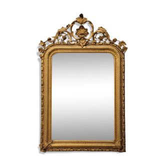 Espejo de pared Segundo Imperio, Madera tallada y dorada, Napoleon III, circa 1880 – France