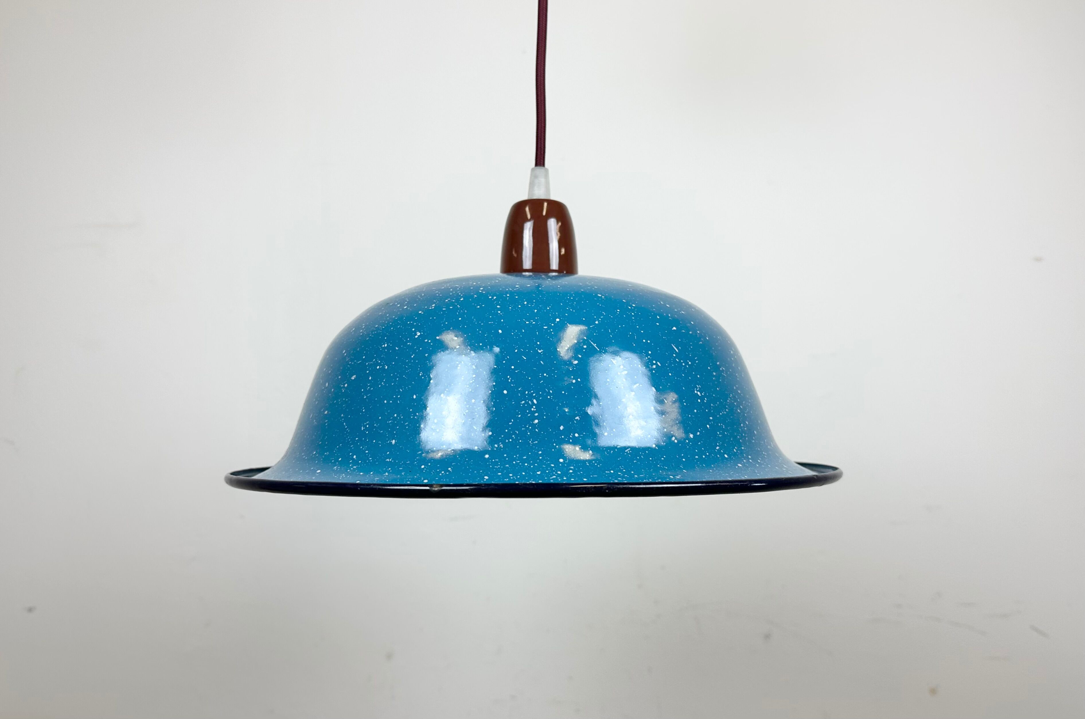 Industrial Factory Blue Enamel Ceiling Lamp, 1960s