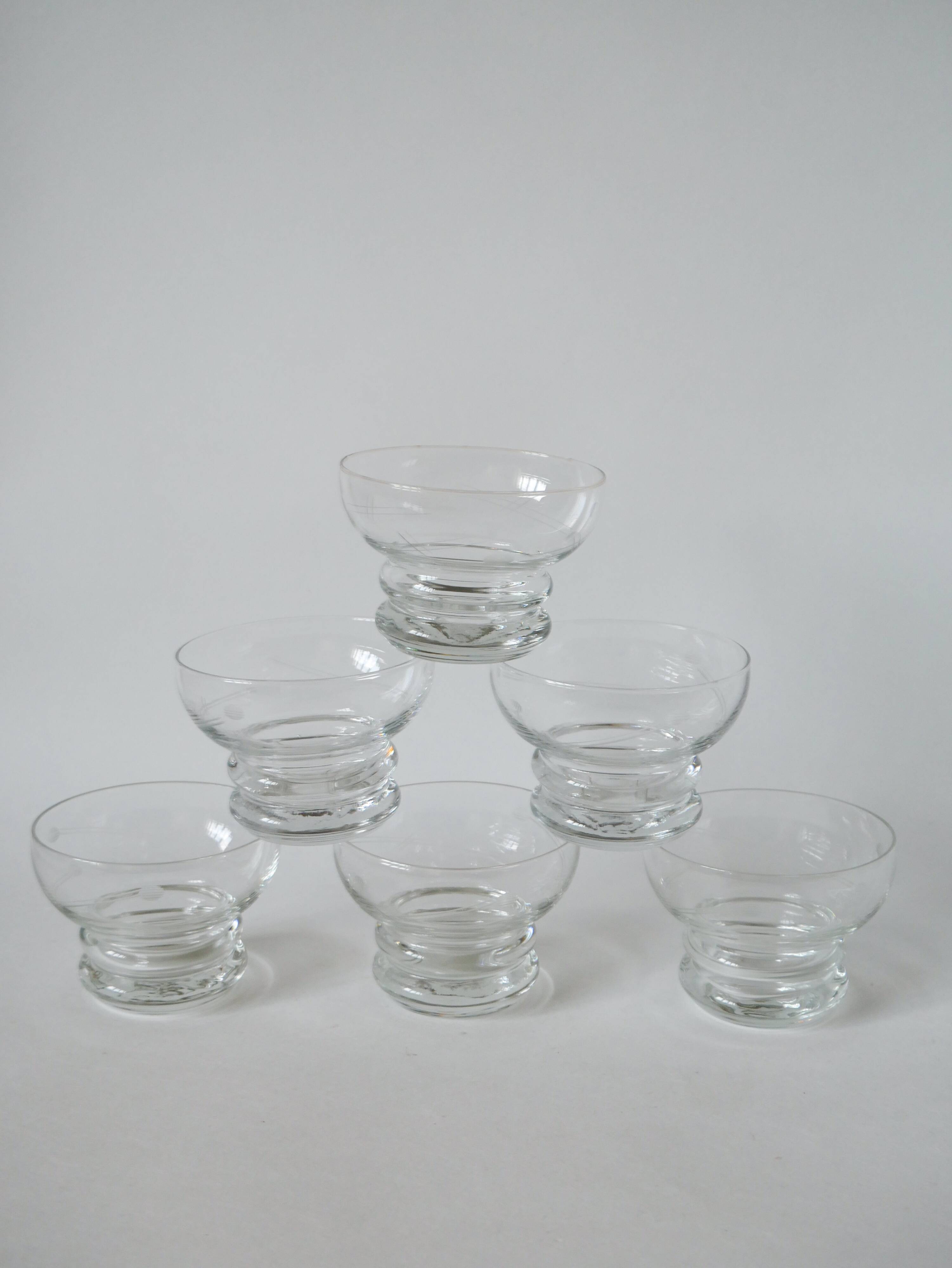 Set of 6 engraved crystal champagne glasses 1960