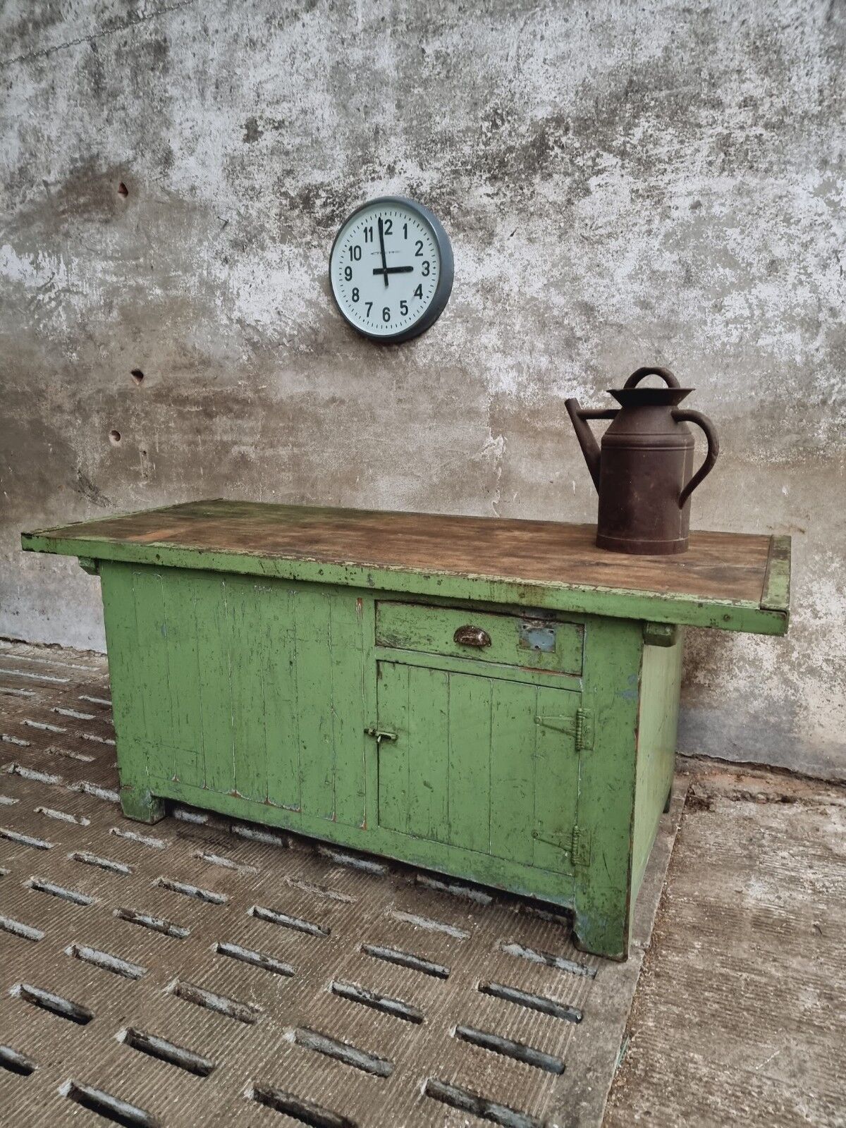 Antique workbench green kitchen island