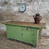 Antique workbench green kitchen island