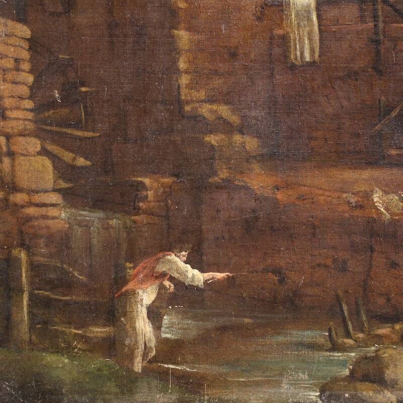 Antique Spanish landscape painting from the 18th century
