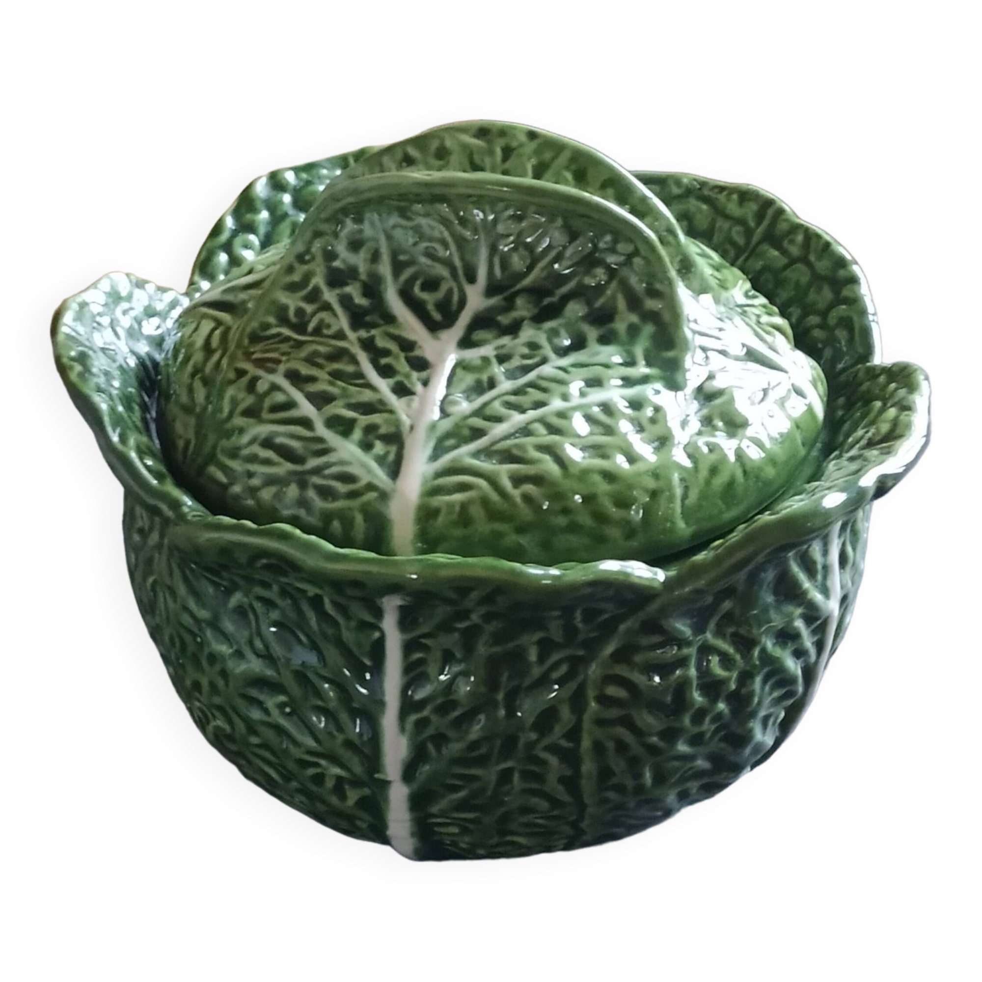 Soupière barbotine feuille de chou