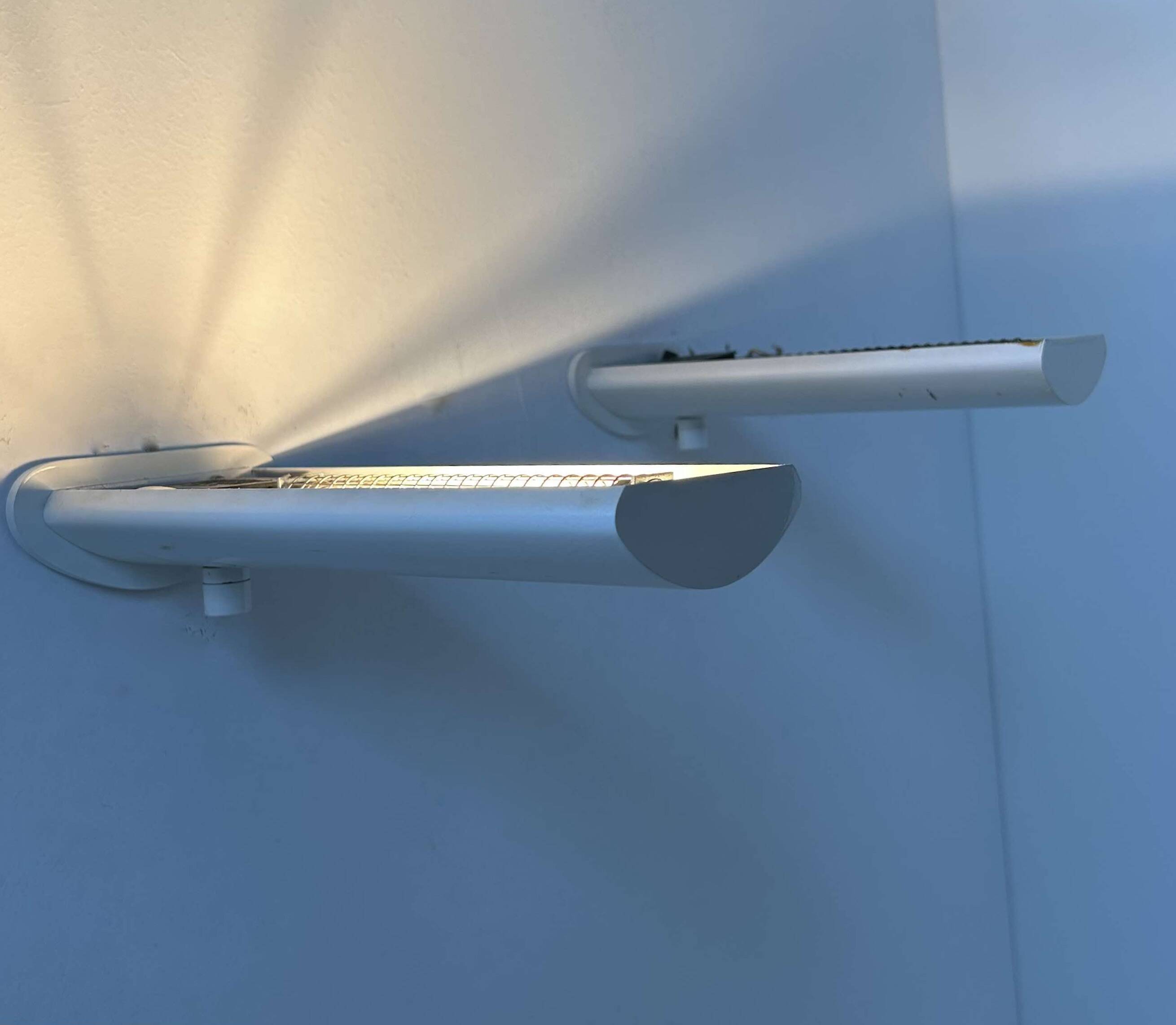 Pair of vintage wall lights with variable intensity, white lacquered metal, France 1970