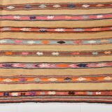 6x8 Khaki & Red Striped Pattern Vintage Kilim Rug, 183x239Cm