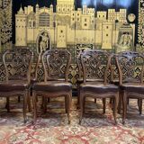 Set of 8 Italian Louis Philippe chairs from the Napoleon III period in leather