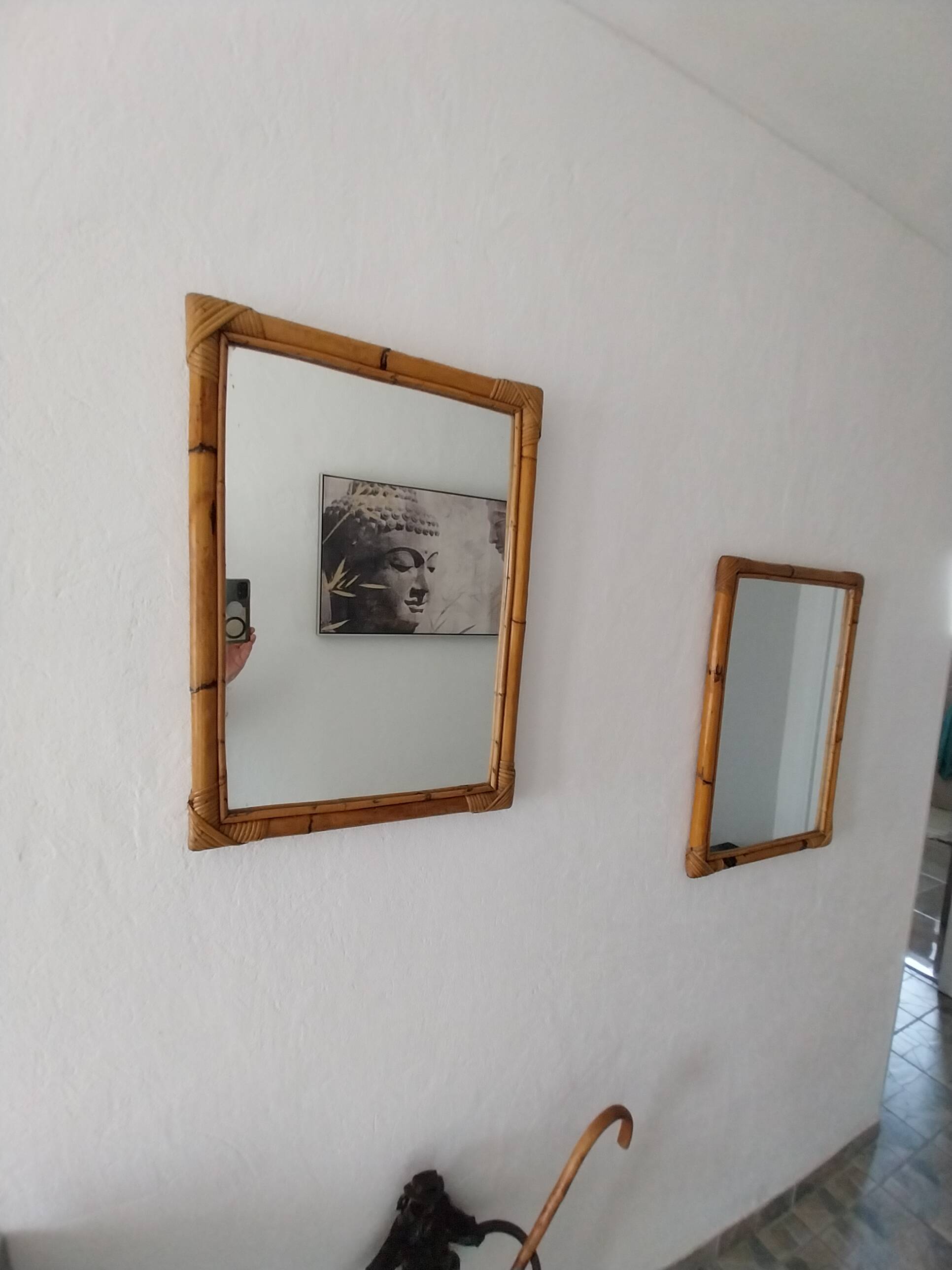 Pair of vintage bamboo and rattan mirrors