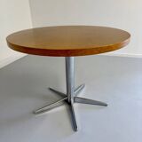 Old round table in solid wood and metal, vintage 70s design