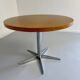 Old round table in solid wood and metal, vintage 70s design