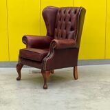 Burgundy leather vintage chesterfield wing chair