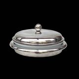 Plat de service couvert en métal argenté et porcelaine Ginori, Italie années 50-60