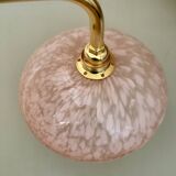Elbow wall light, vintage glass lampshade from Clichy in pink.