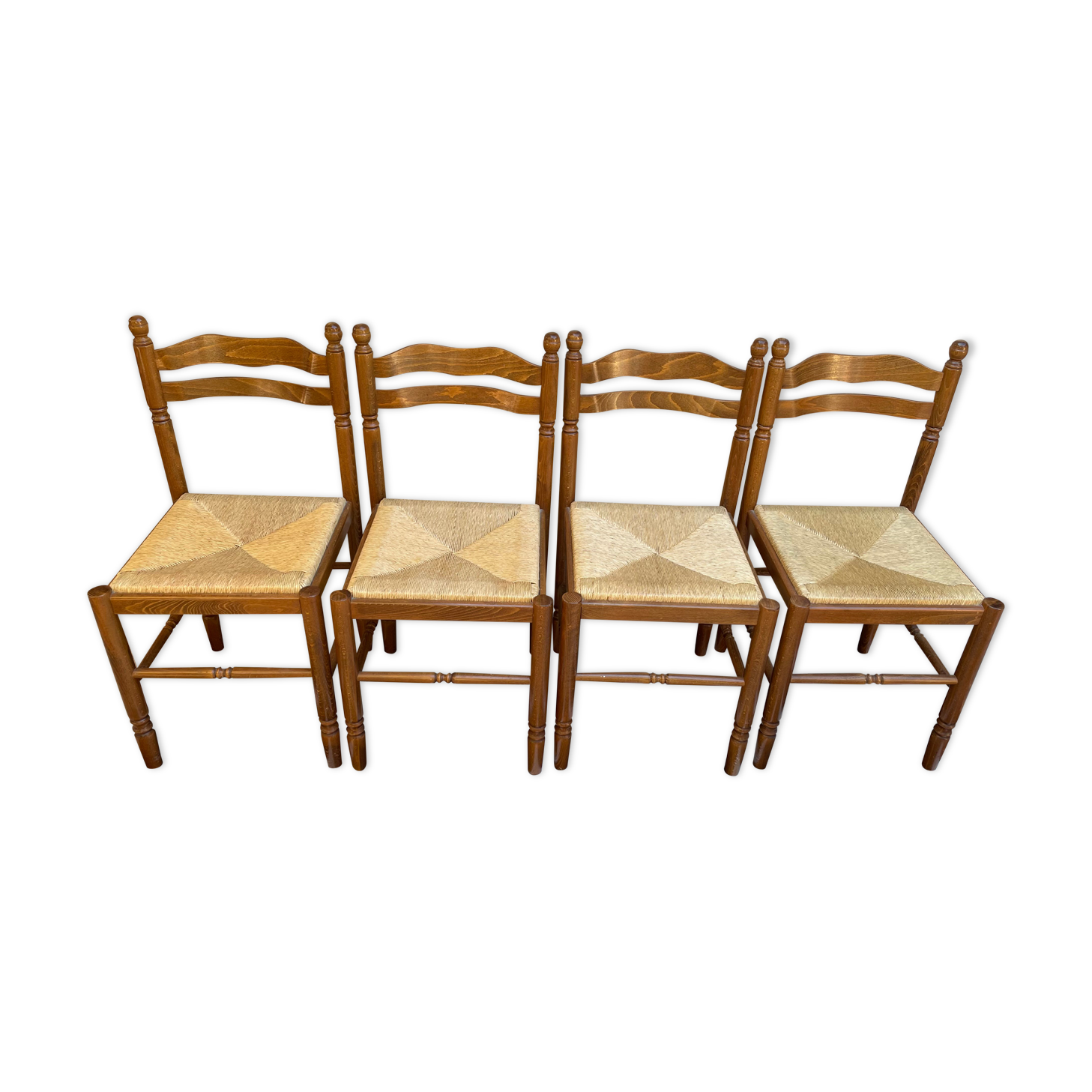 Set of 4 wooden chairs seated straw