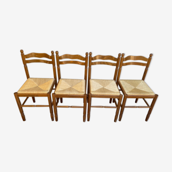 Set of 4 wooden chairs seated straw