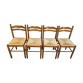 Set of 4 wooden chairs seated straw