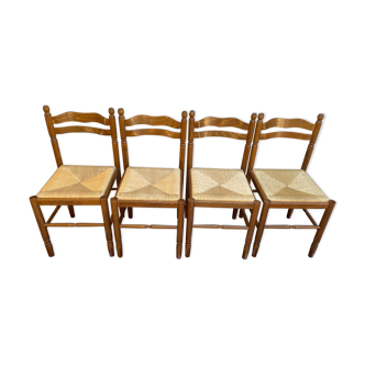 Set of 4 wooden chairs seated straw