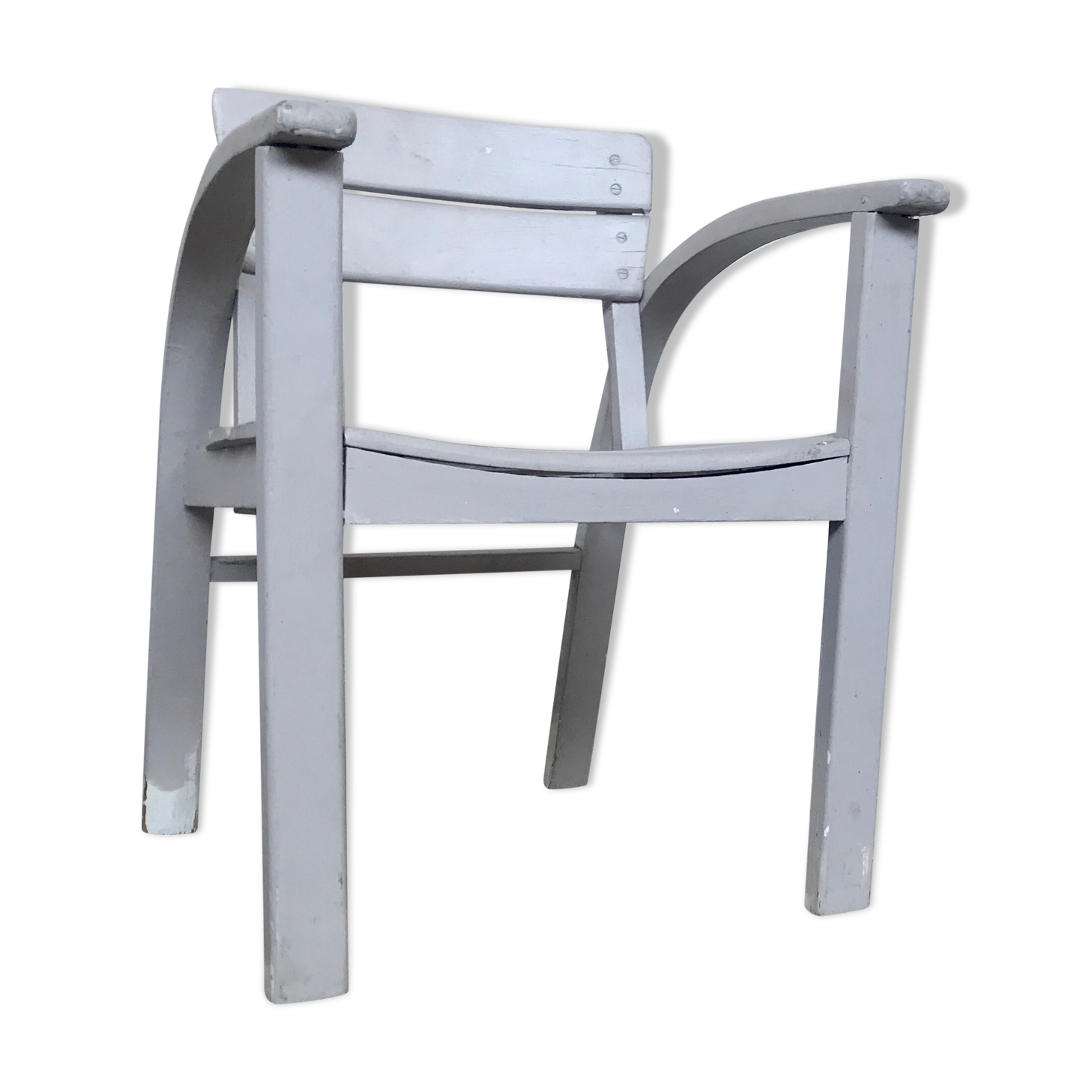 Fauteuil vintage pour enfant blanc gris clair 1950