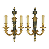 Pair of large wall sconces in quiver style Empire - bronze / green patina