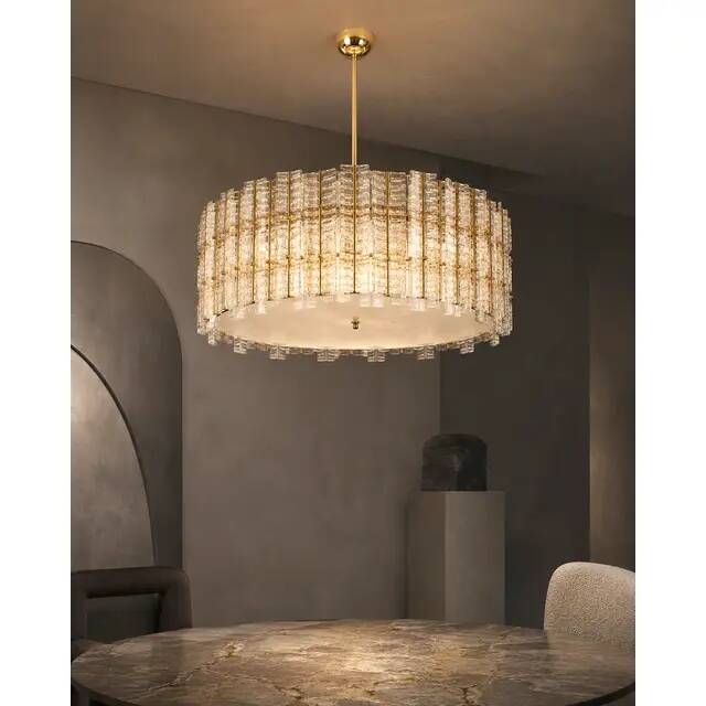 Contemporary Modern Italian “Tropical” Murano Glass Gold Round Chandelier