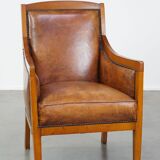 Sheep leather Art Deco design armchair combined with wood