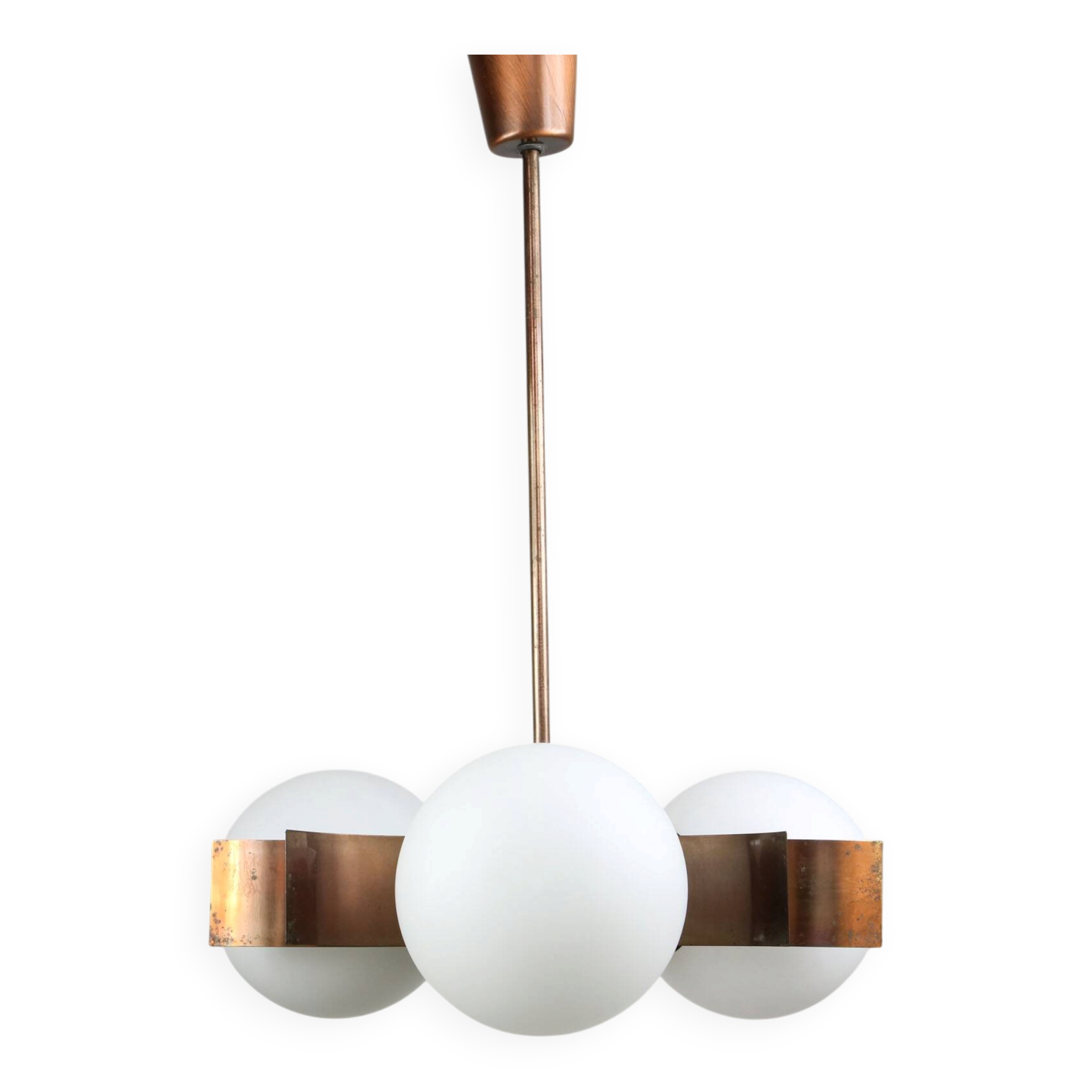 Vintage Italian Copper & Opaline Glass Chandelier