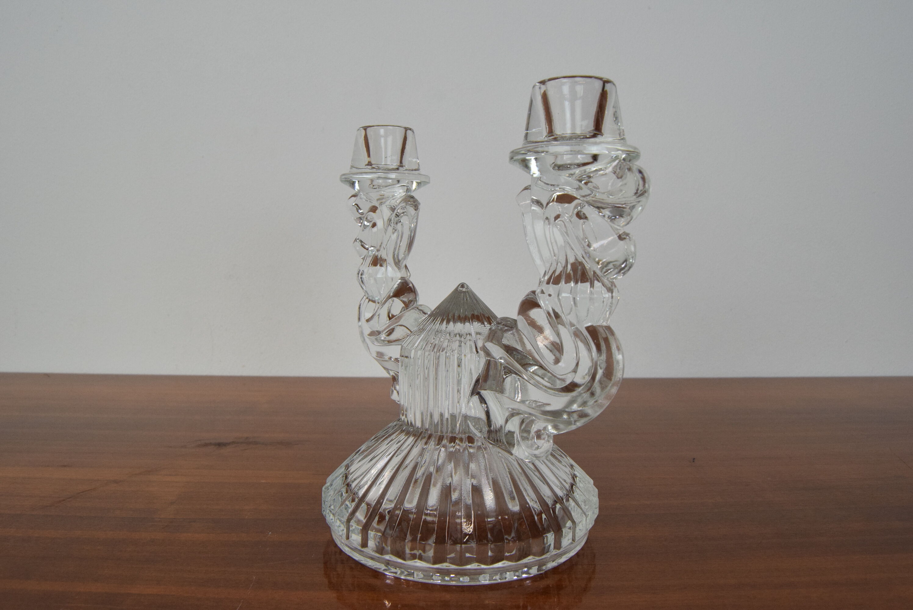 Mid-century glass candlestick/bohemia,1960's