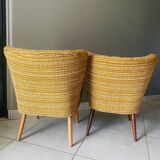 Pair of cocktail armchairs in light brown fabric
