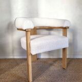 Contemporary armchair in wood and white bouclé fabric