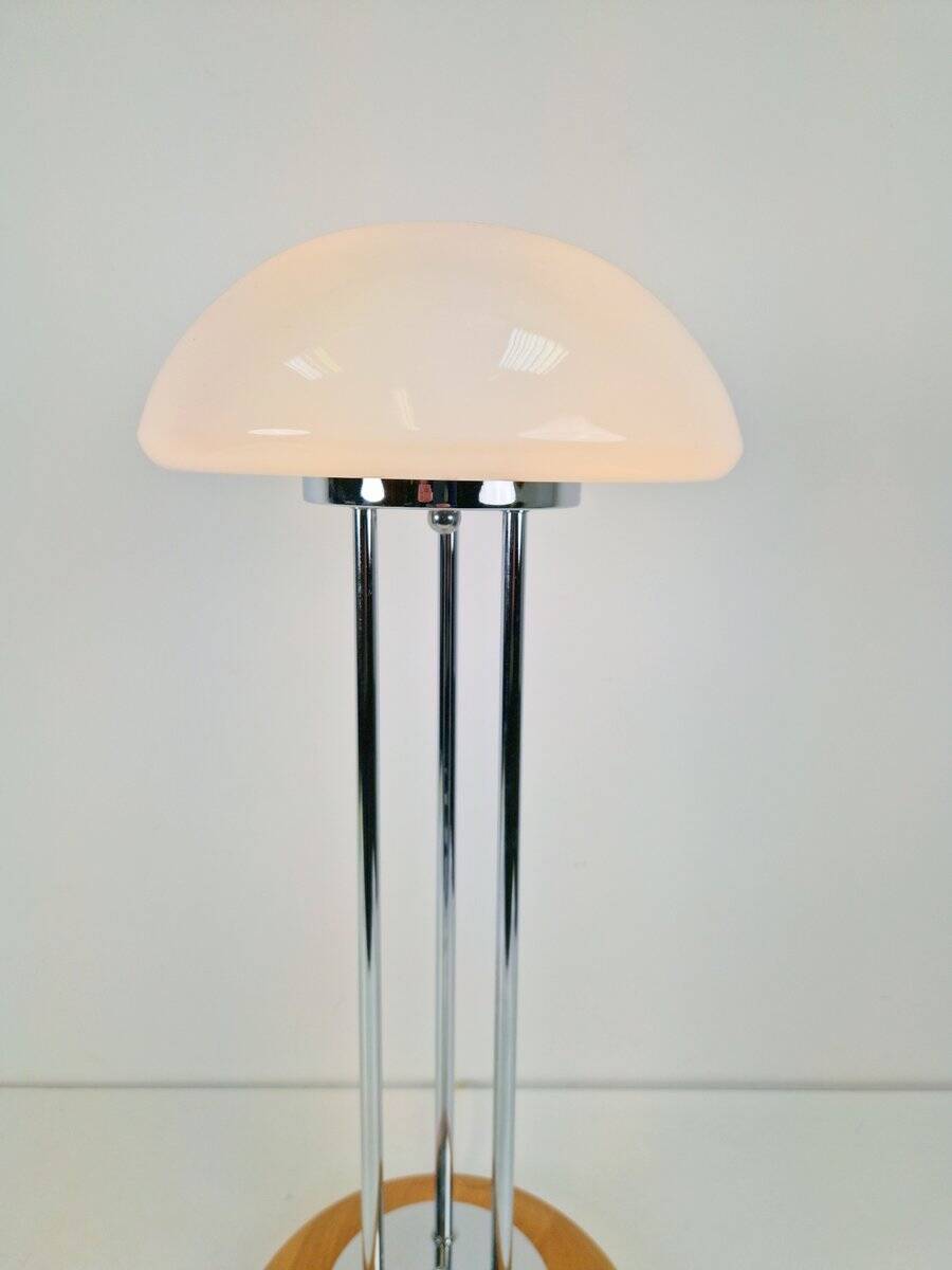 Vintage Mushroom Opaline Glass and Chrome Table Lamp, 1970s