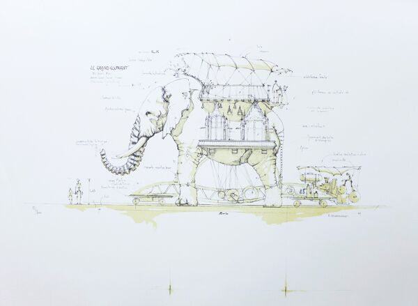 Lithographie originale signée et numérotée François Delaroziere L'éléphant, 2008