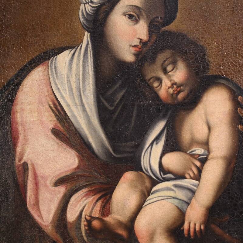 Antique Italian painting Madonna and Child from the 18th century