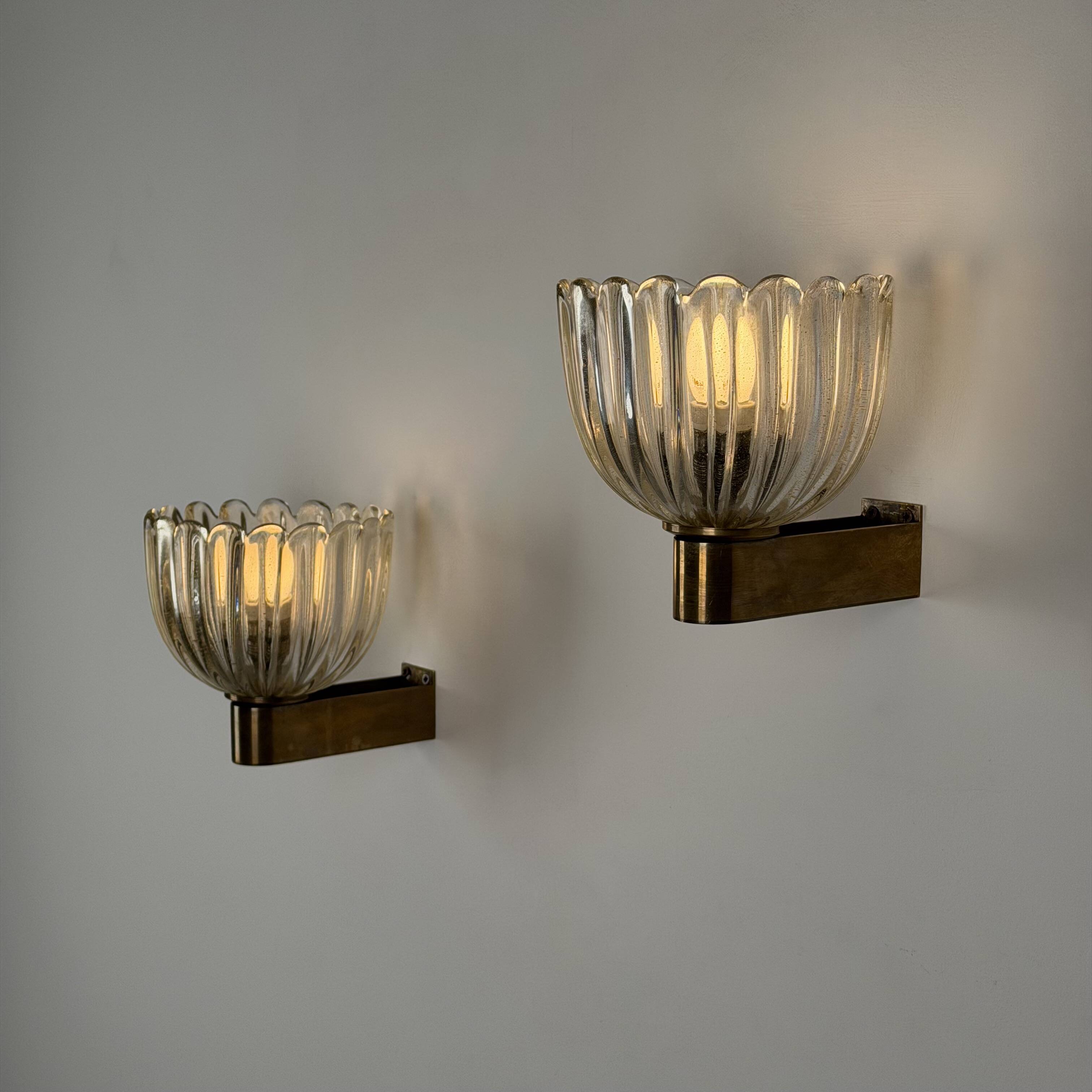 Pair of Murano glass wall sconces by E. Barovier, Italy 1940