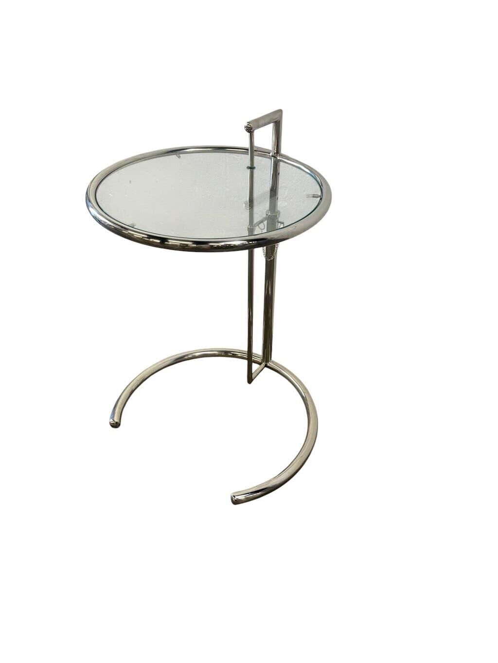 Vintage adjustable chrome side table with smoked glass.